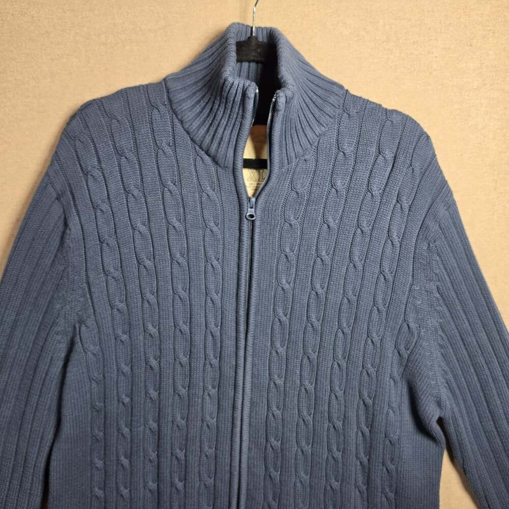 Company 81 Cable Knit Cardigan Mens XL 100% Cotton Full Zip Blue Fisherman - Picture 10 of 10